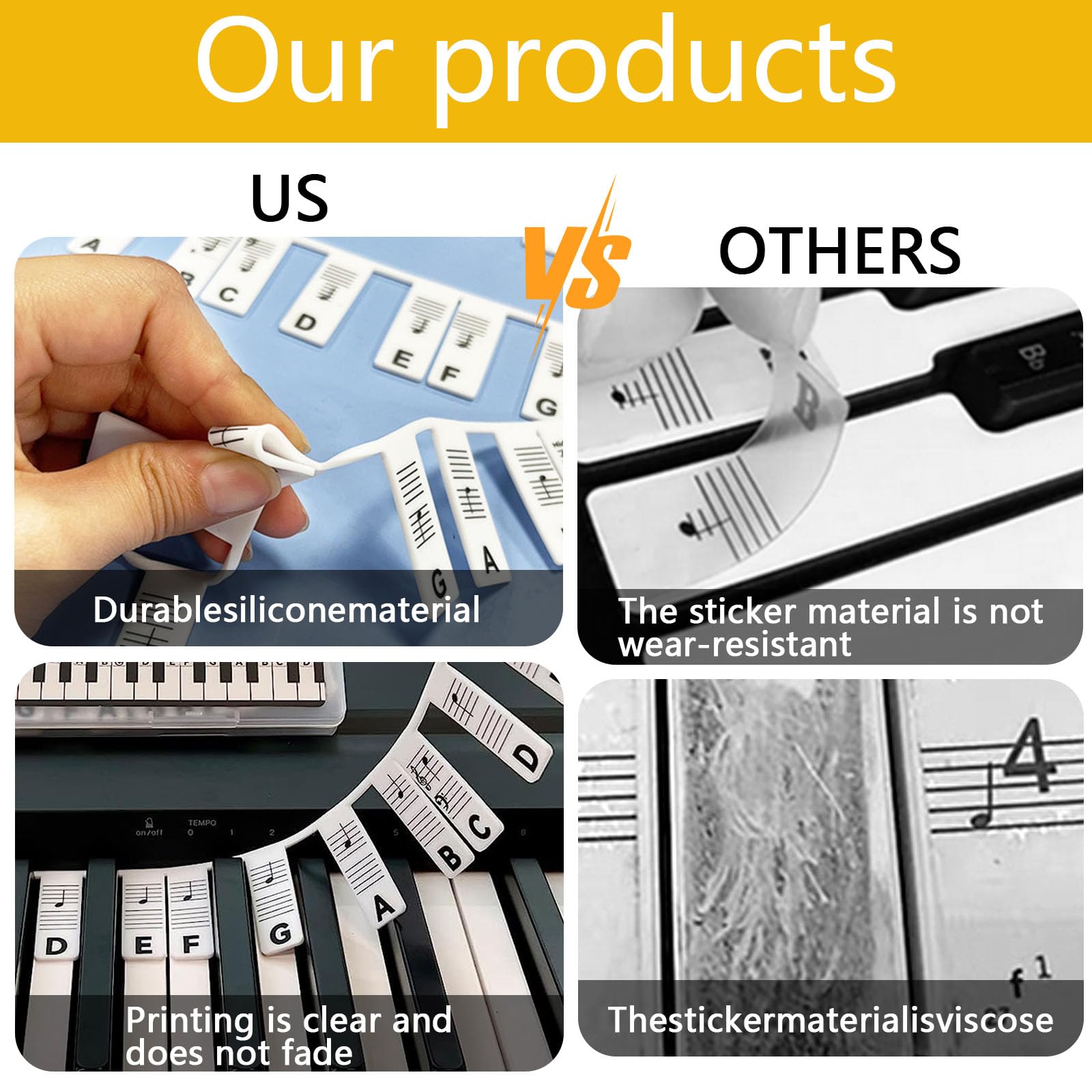 Tacino Étiquettes Amovibles Pour Notes De Autocollant Piano - Autocollants Piano Pleine Grandeur À 88 Touches - Touche Piano Autocollant Pour L'Apprentissage Des Débutants