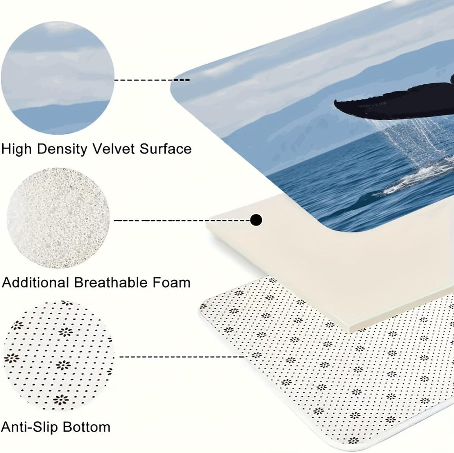 Whale Tail Kitchen Mats for Floor 3 Pcs Kitchen Rugs