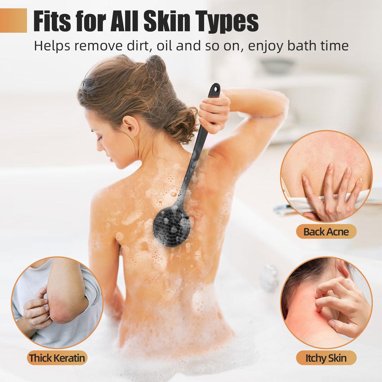 elzle Silicone Brosse Dos Douche Long Manche,Brosse Douche Double Face pour le Dos pour Les Hommes et Les Femmes,Brosse de Bain pour la Douche pour Exfolier et masser