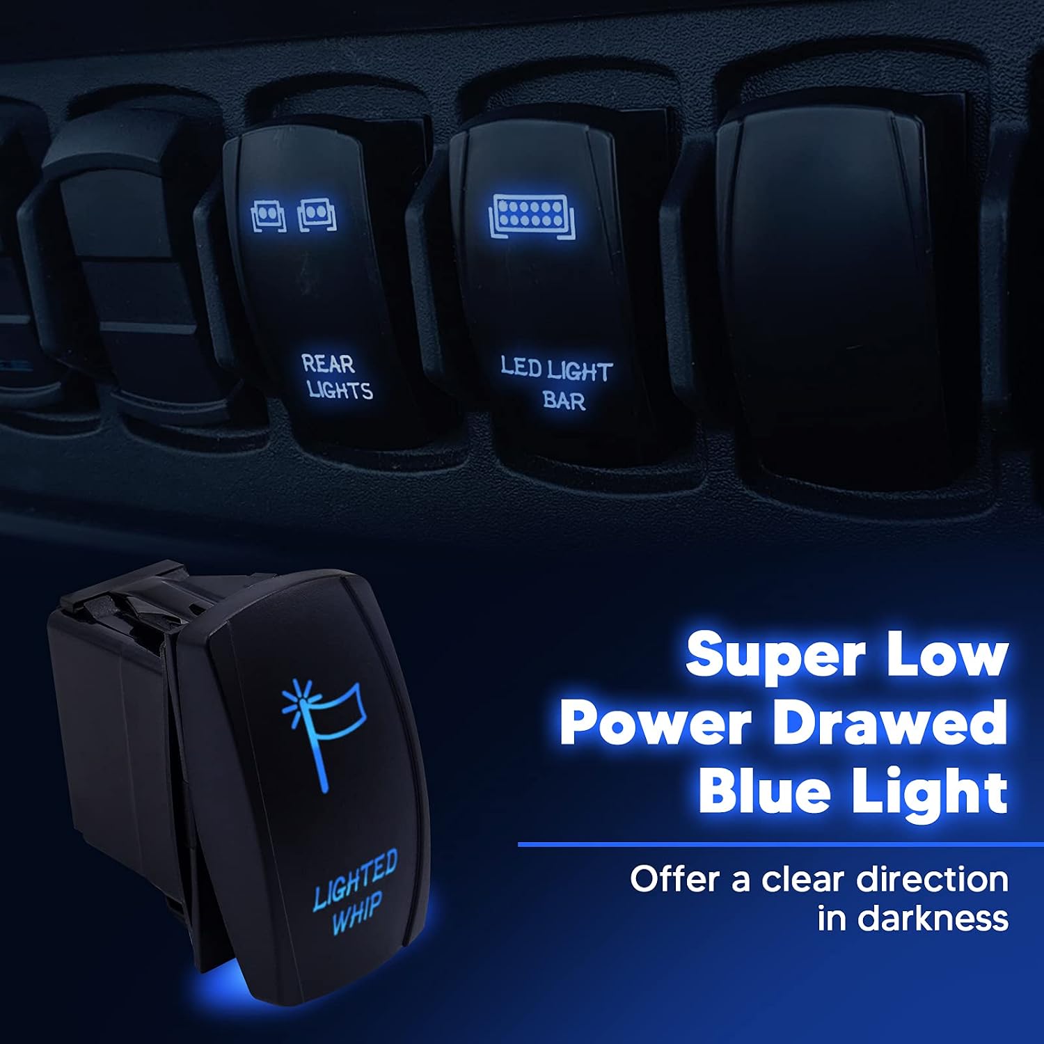 Dasen 5Pin Laser Lighted Whip Rocker Switch On-Off LED Light 20A 12V, Blue Compatible with SUV,ATV,UTV,Motorcycle,Truck
