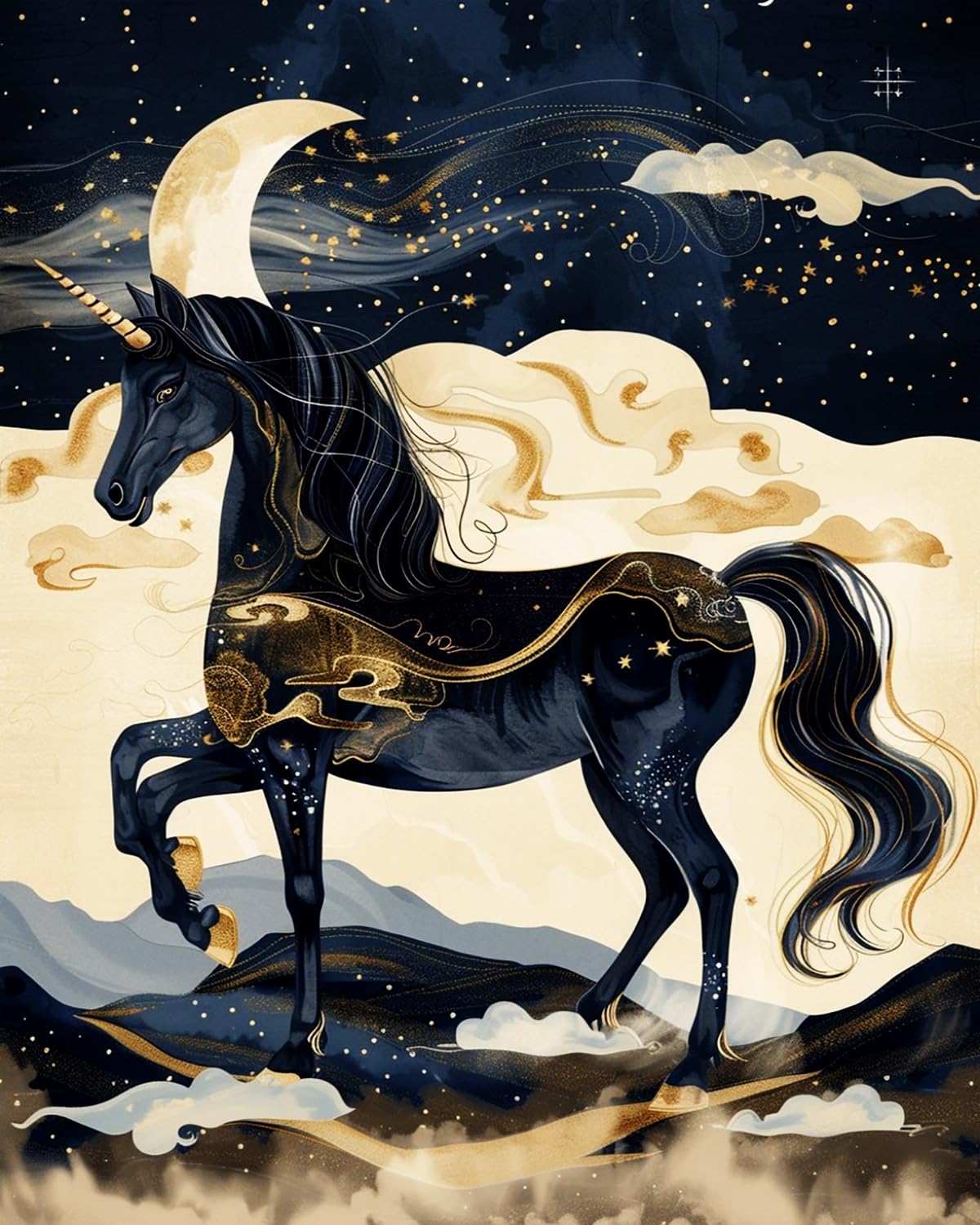 Liubaishi Black Paint By Numbers For Adults, Starry Night Unicorn, 40X50 Cm Acrylic Canvas Kit With Brushes And Paints