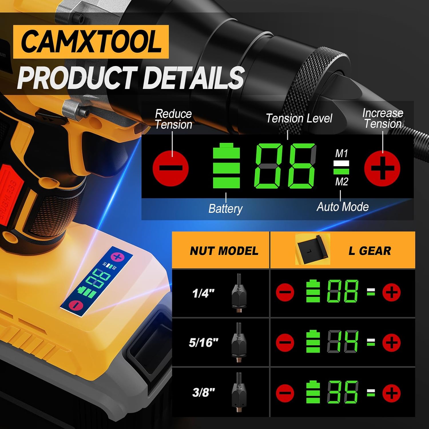 Cordless Rivet Nut Gun for Dewalt 20V Max Battery, Electric Rivet Nut Tool with 1/4", 5/16", 3/8" Nut Head, Portable Battery Powered Rivetnut Tool, Auto Mode & Memory Mode, Tool Only