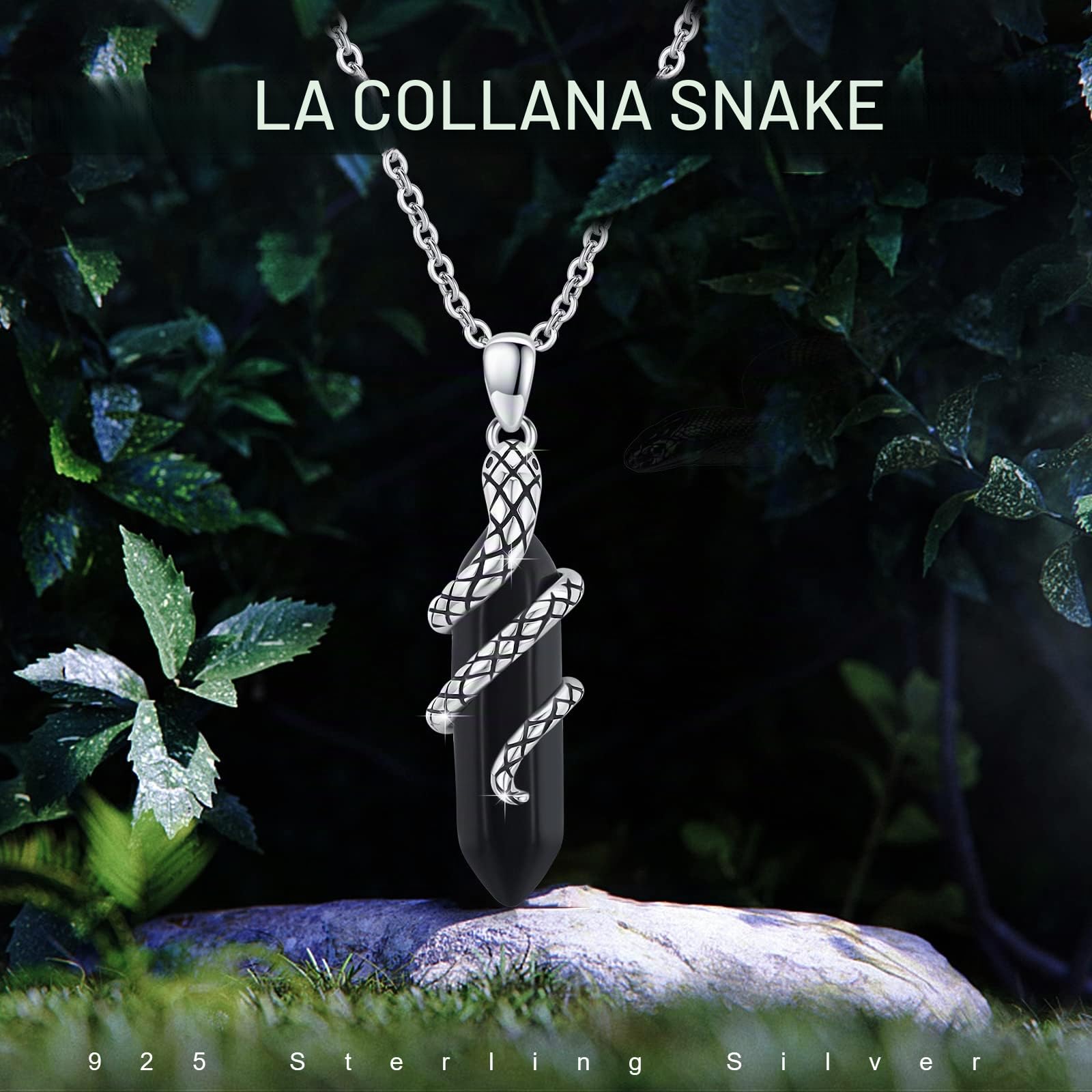 Collana Serpente 925 Argento Sterling con Tormalina e Ciondolo Animale in Cristallo - Gioielli Gotico per Donna e Uomo