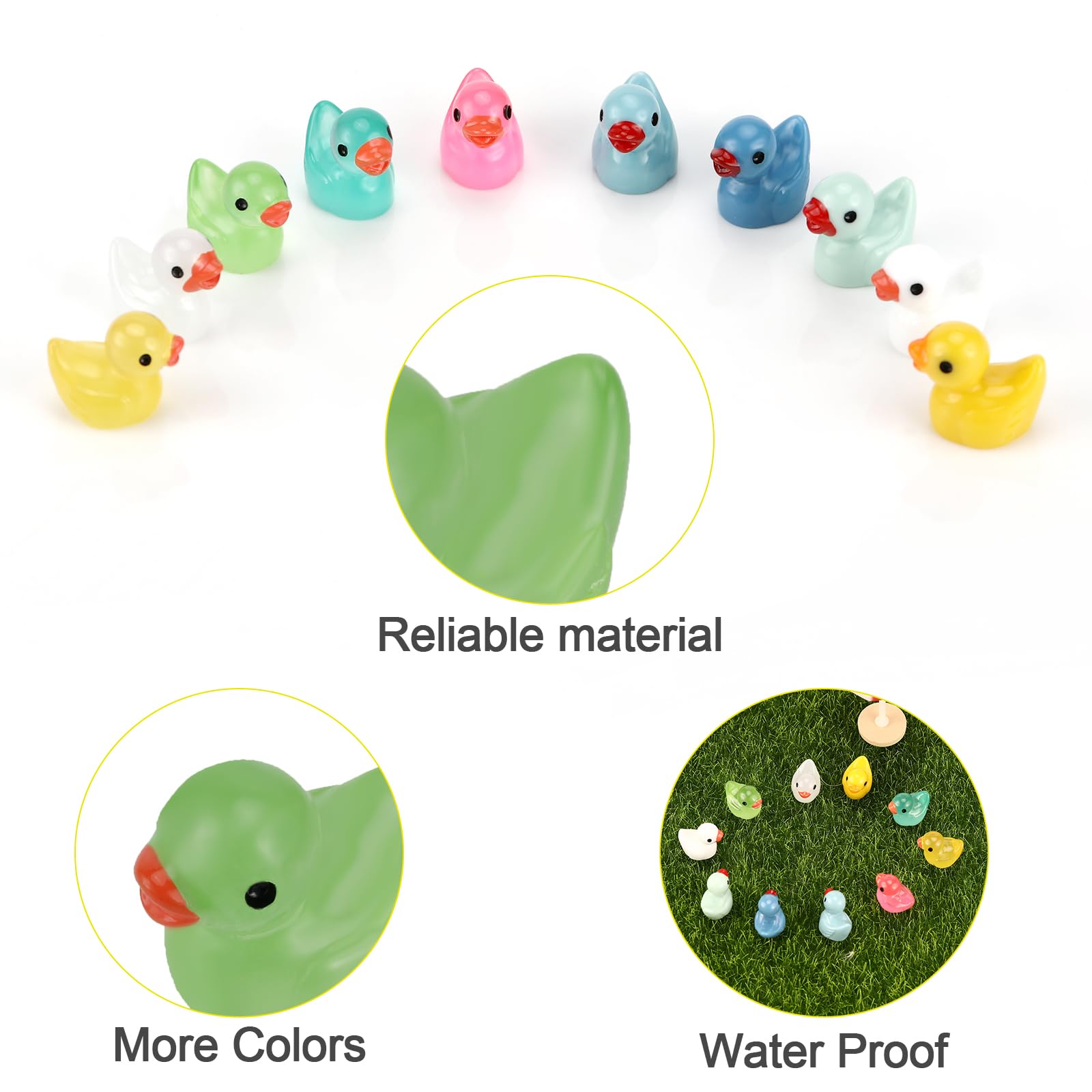 ATSGJLZN Mini anatre, 100 pezzi, multicolore, statuette in resina, per giardino, decorazione, fai da te