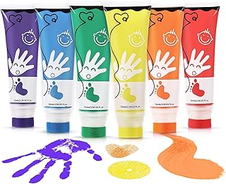 TOGOU2S Pintura de Dedos para Niños, 6 Colores (75ml) Pintura Dedos Bebe No Toxica, Pinturas Bebe con Punta de Esponja Fácil de Aplicar y Lavar, Regalos Creativos para el Aprendizaje Temprano