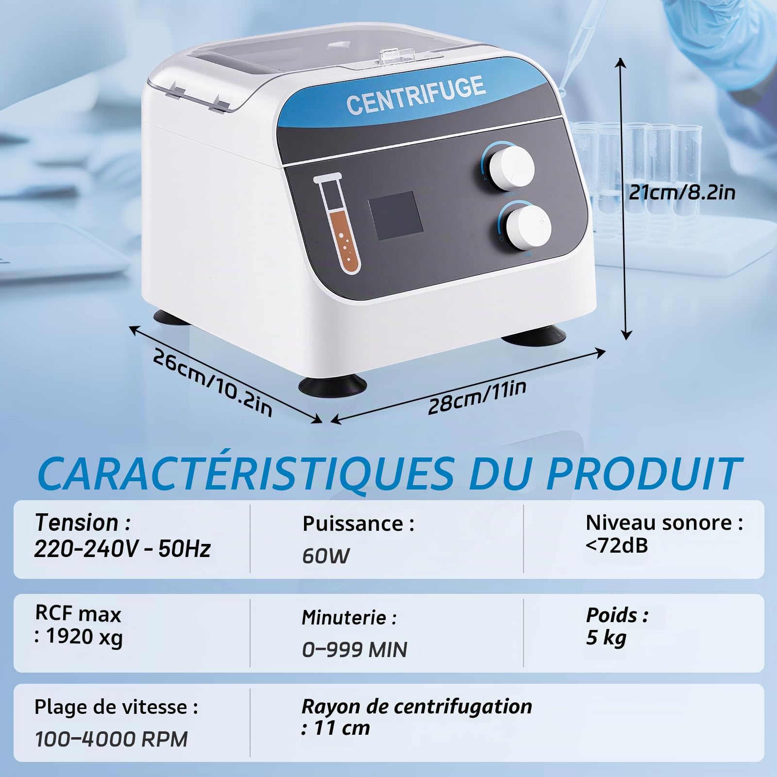 YUCHENGTECH Centrifugeuse de Laboratoire 20mlx6 0-4000 tr/min 0-999 Min | Centrifugeuse de Paillasse Électrique Centrifugeuse à Basse Vitesse 1920xg Compatible avec les Tubes Centrifuger de 5/7/10ml