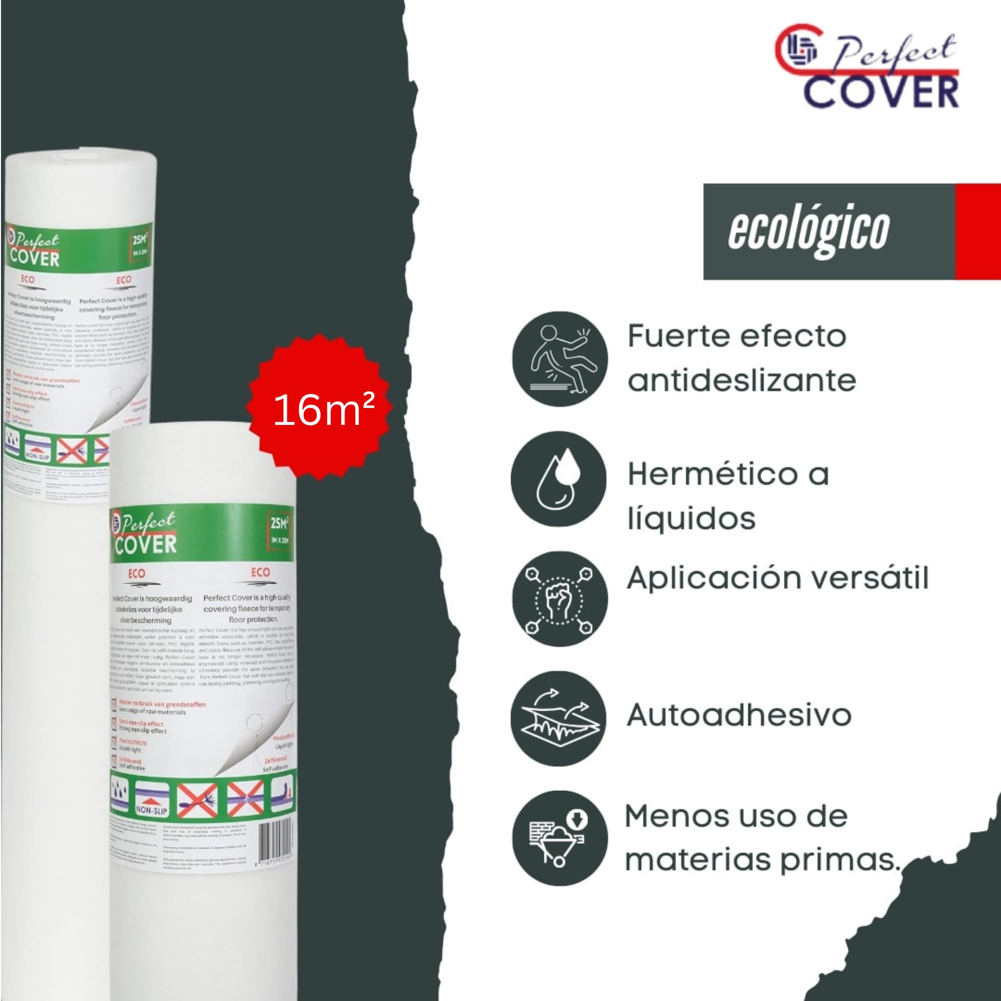 Perfect Cover® Eco Samoprzylepny tynk – włóknina malarska – powłoka z powłoką antypoślizgową – ochrona schodów – ochrona podłogi podczas prac DIY, na plac budowy i renowacji (0,65 x 25 m)