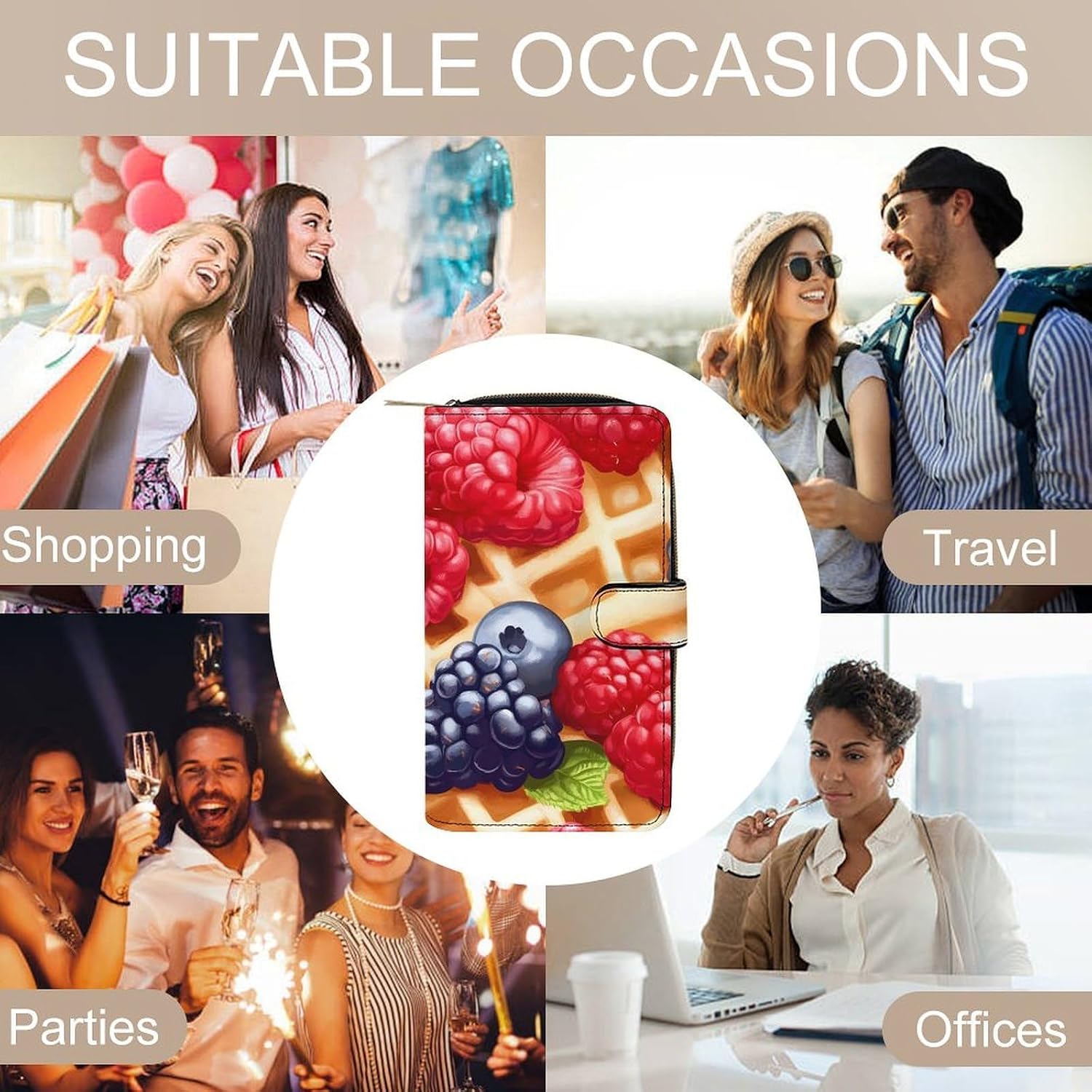 Waffle With Berries Funny Long Slim Bifold Wallet Card Holder Purse with Buckle for Men Women