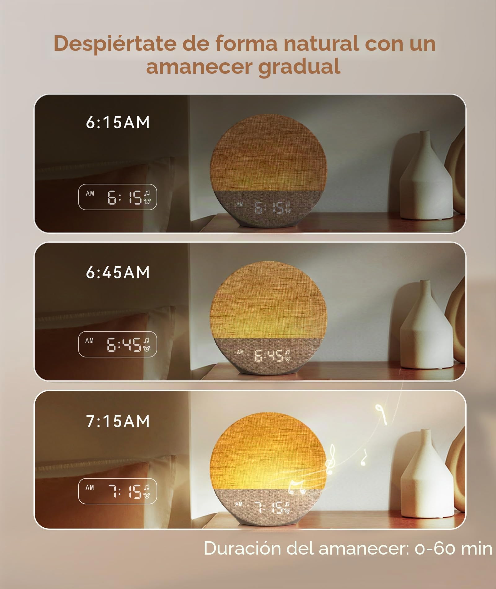 Dreamegg Sunrise 1 Despertador Luz Amanecer Máquina de Ruido Blanco con 29 Sonidos Calmantes, Rutinas de Sueño Personalizables, Luz de Noche Regulable, Despertador de Luz Dormitorios, Adultos, Niños