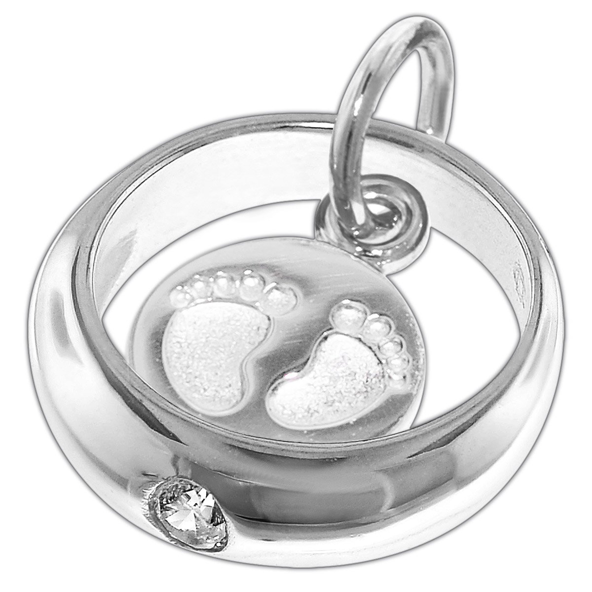 trendor Taufkette 925 Silber Taufring mit Anhänger Babyfüße 08467 | zauberhafter Taufschmuck für Mädchen, Jungen oder Mütter, tolle Geschenkidee zur Taufe,