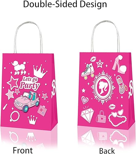 Miniatura 4 de 25 bolsas de regalo rosadas, bolsas de regalo de princesa, dulces, golosinas, bolsas de recuerdos de fiesta rosa intenso con asas para niñas, bolsas