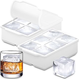 KitchFort Large Silicone Ice Cube Tray (2-Pack), Easy Release 2" Big Ice Cubes - Cocktail, Whiskey Ice Cubes Mold - Ice Trays for Freezer with Lid - Stackable Silicone Ice Tray - White