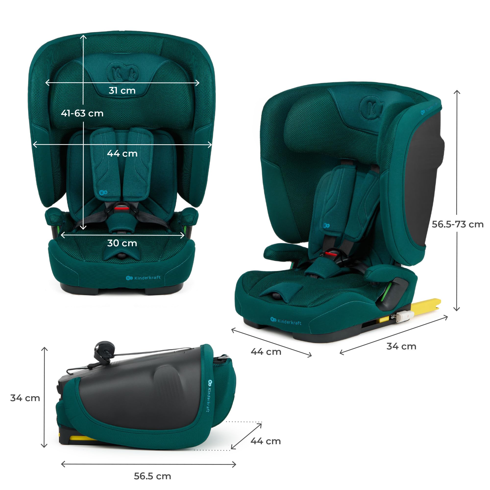 Kinderkraft FIX2GO Seggiolino per bambini i-Size, 76-150 cm, Isofix, Top Tether, saferide sensor, fino a ca. 12 anni, sistemi di sicurezza, rivestimenti di alta qualità, reclinabile, Verde