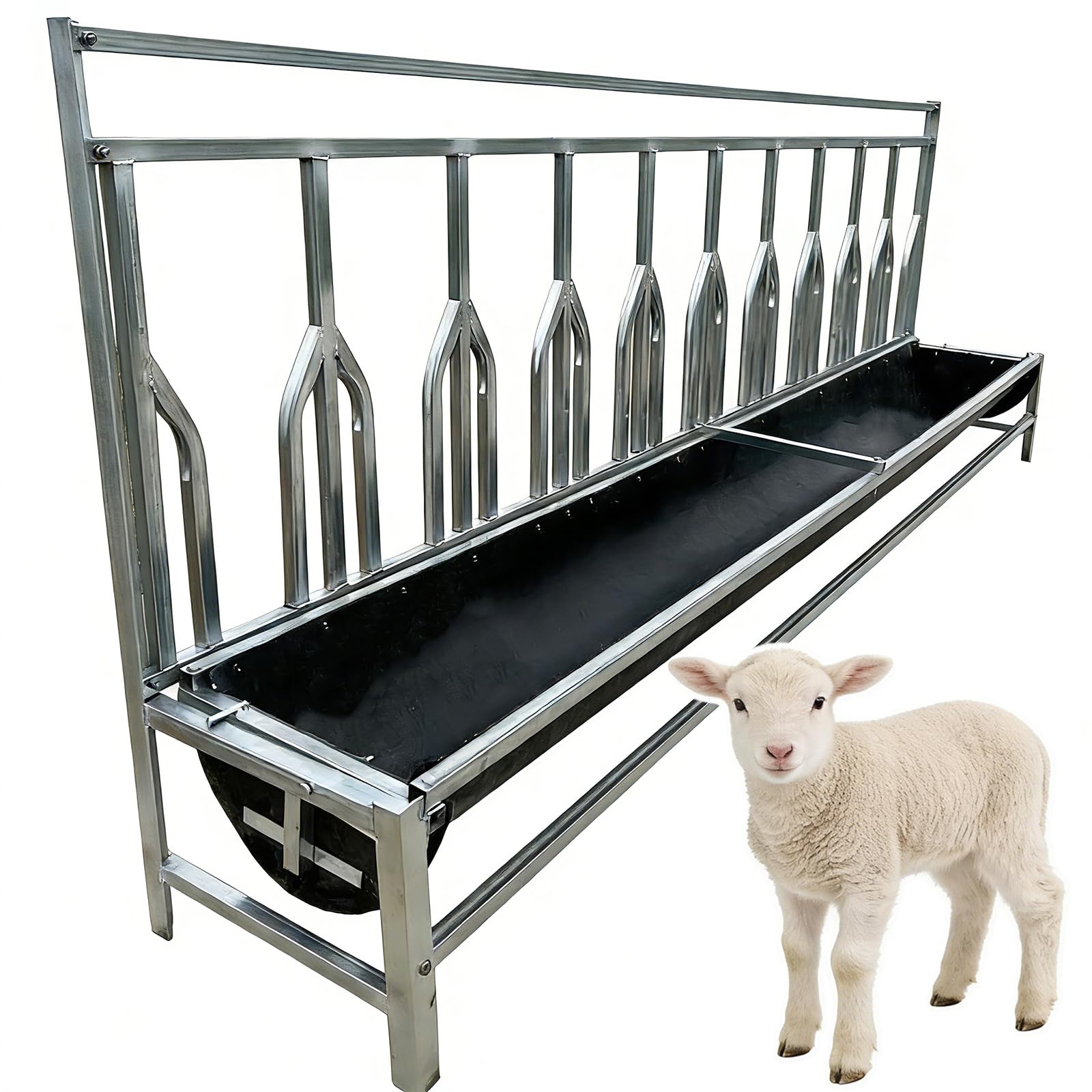 150cm 200cm Mangiatoia per Fieno di Capra Mangiatoia per Foraggio E Granaglie con Barra Anti-Sottrazione, Design Robusto con Vassoio di Alimentazione, per Pecore, E Bestiame,Argento,150cm