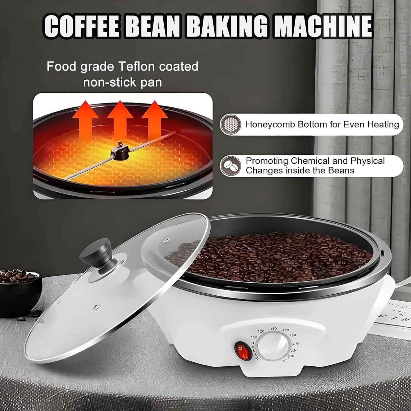 Amazon | 電動コーヒー豆焙煎機 800g、1200W、100～240℃温度調節機能