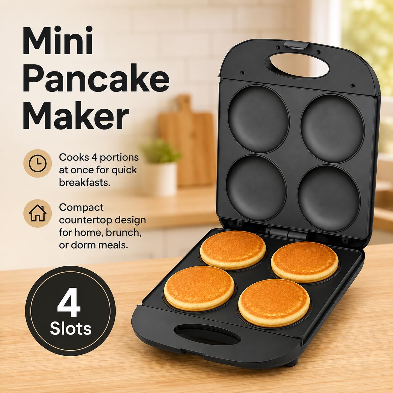 Mini Pancake Maker, 4 Ranuras para Pancakes, Huevos y Hamburguesas