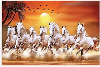 Seven Running Horses Painting Vastu Wall Art Poste； Canvas Poster Bedroom Decor Landscape Office Room Bathroom Decor Gift, Wall Art Decor Print Picture Paintings for Living Room Decoration Unframe-style12x18inch(30x45cm)