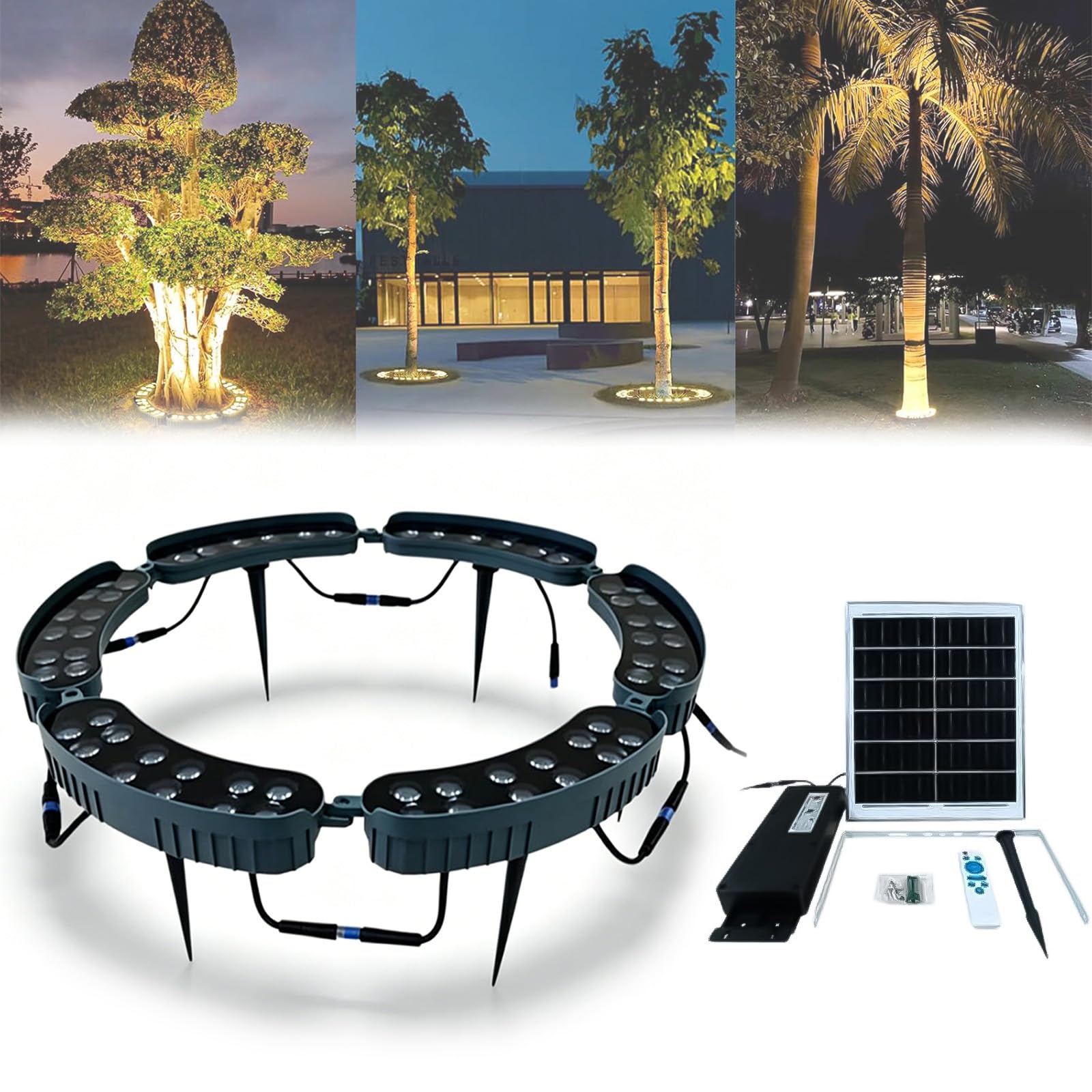 LED Ring Tree Light, LED Surrounding Colored Landscape Lighting Tree Spotlight, IP65 Waterproof Trees Up Lights with Ground Stake, Landscape Spotlights for Yard Garden Pathway (Yellow,6lights)