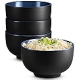Ramen Bowl, Japanese Bowls, Noodle Bowls, Large Soup Bowl, Ceramic, Large Capacity, For Ramen, Pho, Udon, Soba, Microwave and Dishwasher Safe, 34 oz, Set of 4 (Black/Navy)