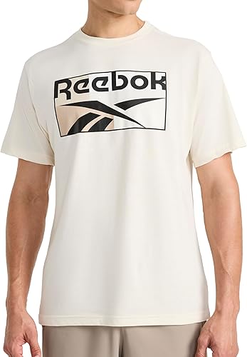Reebok Men's Short Sleeve Graphic Crewneck T-Shirt, Standard Fit, Lightweight Cotton-Poly Fabric