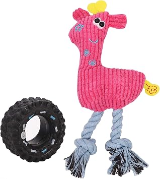 Puppy Squeak Chew Toy Cute Stuffed Animal Doll for Dog Pet Funny Plush Toys with Sound Soft Playing Voiced Toy for Small and Medium Dog Companion Toy Deer Interactive Toy + Mini Squeak Tyre