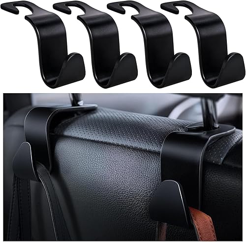 Paquete de 4 ganchos para reposacabezas de asiento de automóvil, elegante organizador de gancho para asiento trasero para bolso, bolso, ropa,