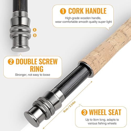 Miniatura 10 de TOPFORT Kit de iniciación combinado de caña de pescar con mosca y carrete, 4 piezas de caña de mosca de grafito ultraligera ultra portátil, paquete