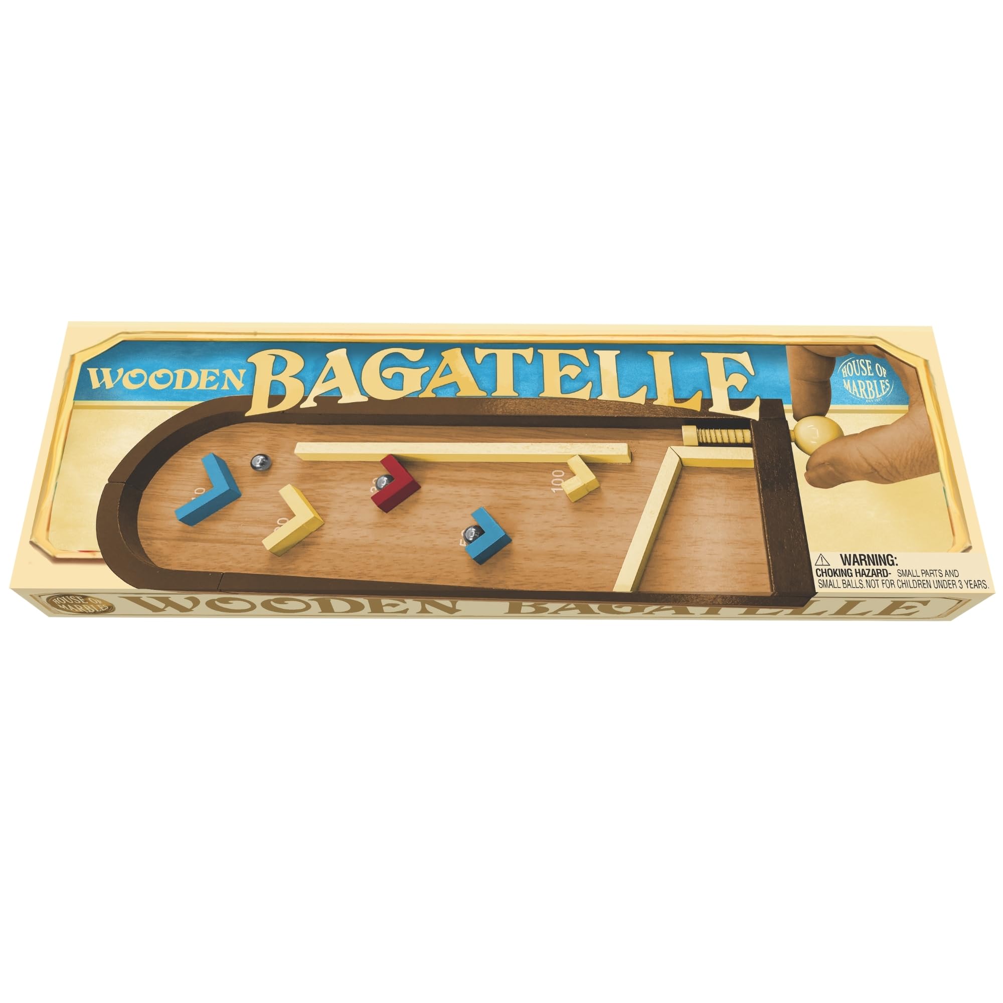 House of Marbles Wooden Bagatelle Game, FSC-Certified Wood Tabletop Pinball with Spring Plunger and Metal Balls, Retro Family Skill Game