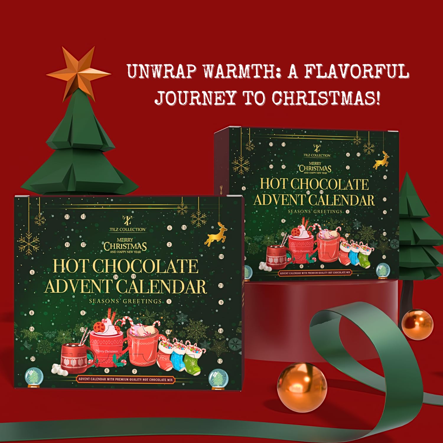 Hot Chocolate Advent Calendar 2025 - Gourmet Luxury 24 Hot Chocolate Selection Variety Flavours - Food Advent Calendars Gifts Set For Men Women Children