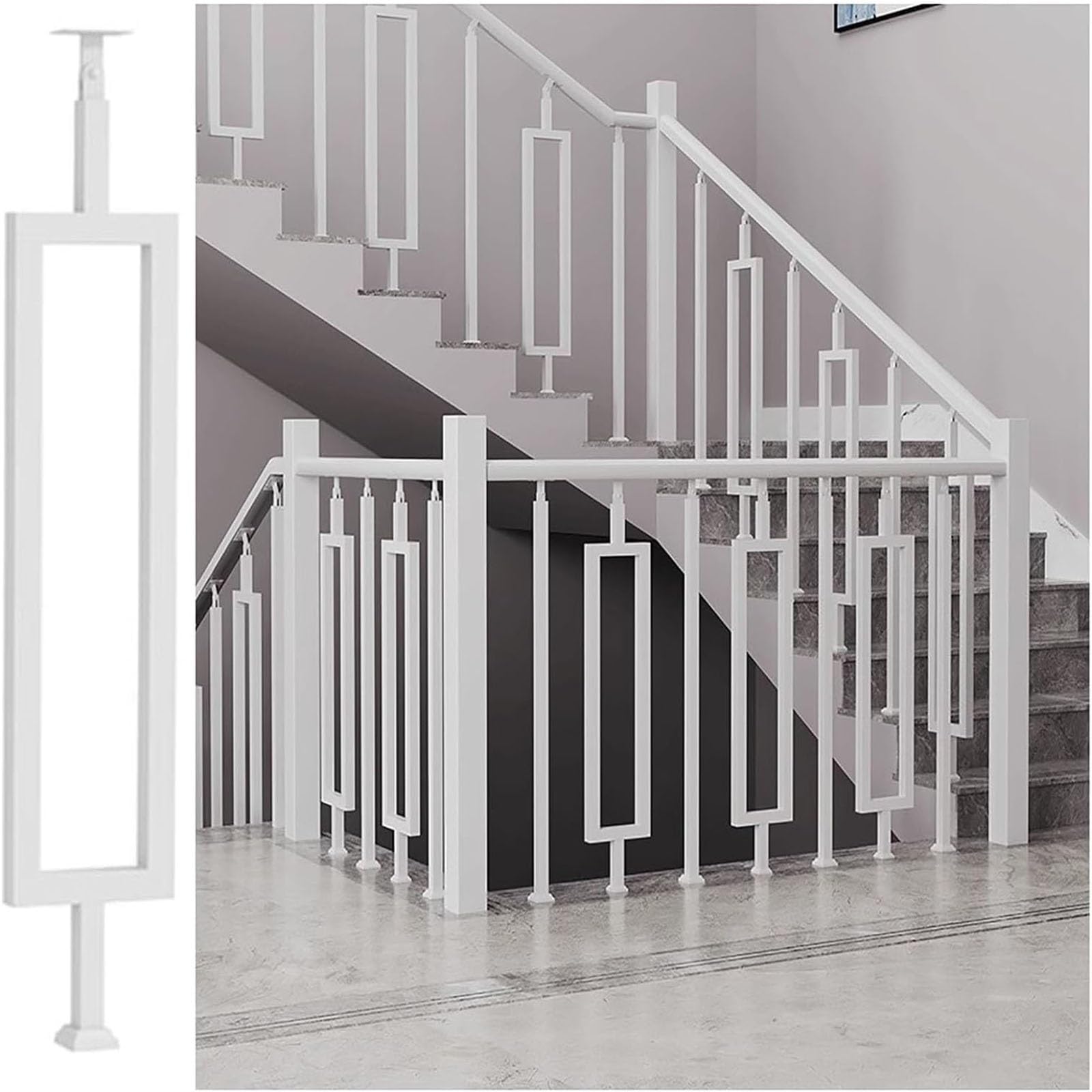 Adjustable Black Stair Railing Post - Non-Slip Safety il Balusters for Steps, Staircase Guardrails, Rectangular Balusters, Hallway Support Rods