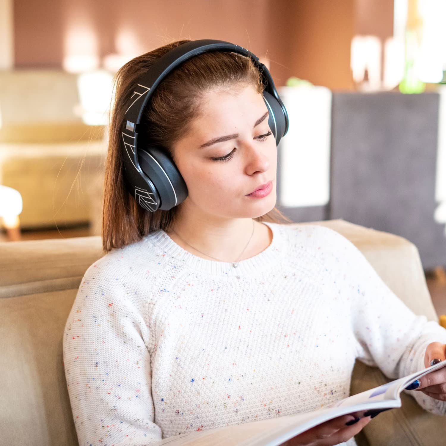 PowerLocus P6 Słuchawki Bezprzewodowe Nauszne, Bluetooth 5.3, super basowy dźwięk stereo Hi-Fi, 40 godzin czasu pracy baterii, miękkie nauszniki, słuchawki z mikrofonem dla Laptopów,PC