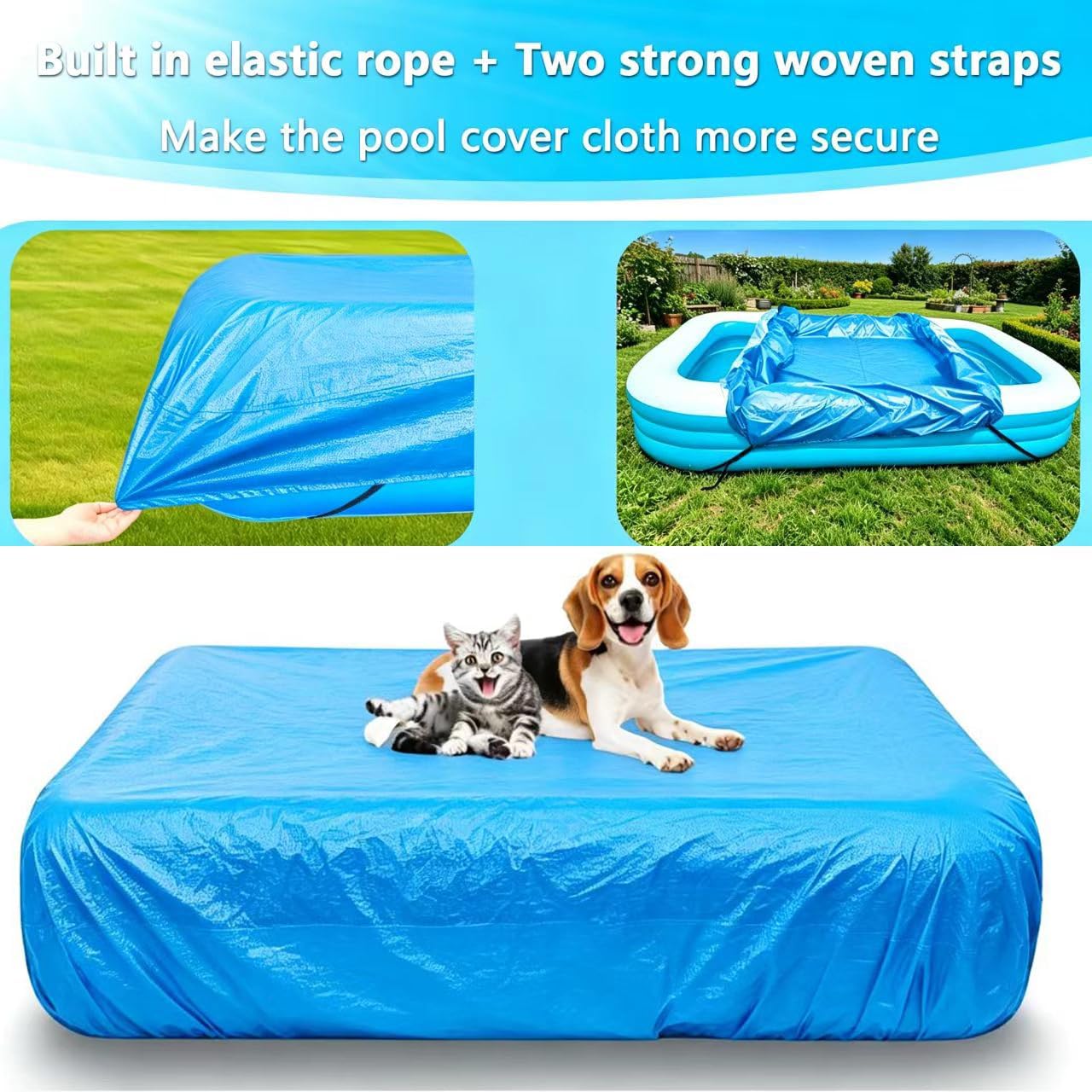 130 x 84 in Rectangular Pool Cover Inflatable Swimming 11 x 7 ft Pool Cover 130 x 72 x 22 Solar Rectangle Pool Cover Dust and Rainproof Durable Built-in Elastic Band Extra Buckle