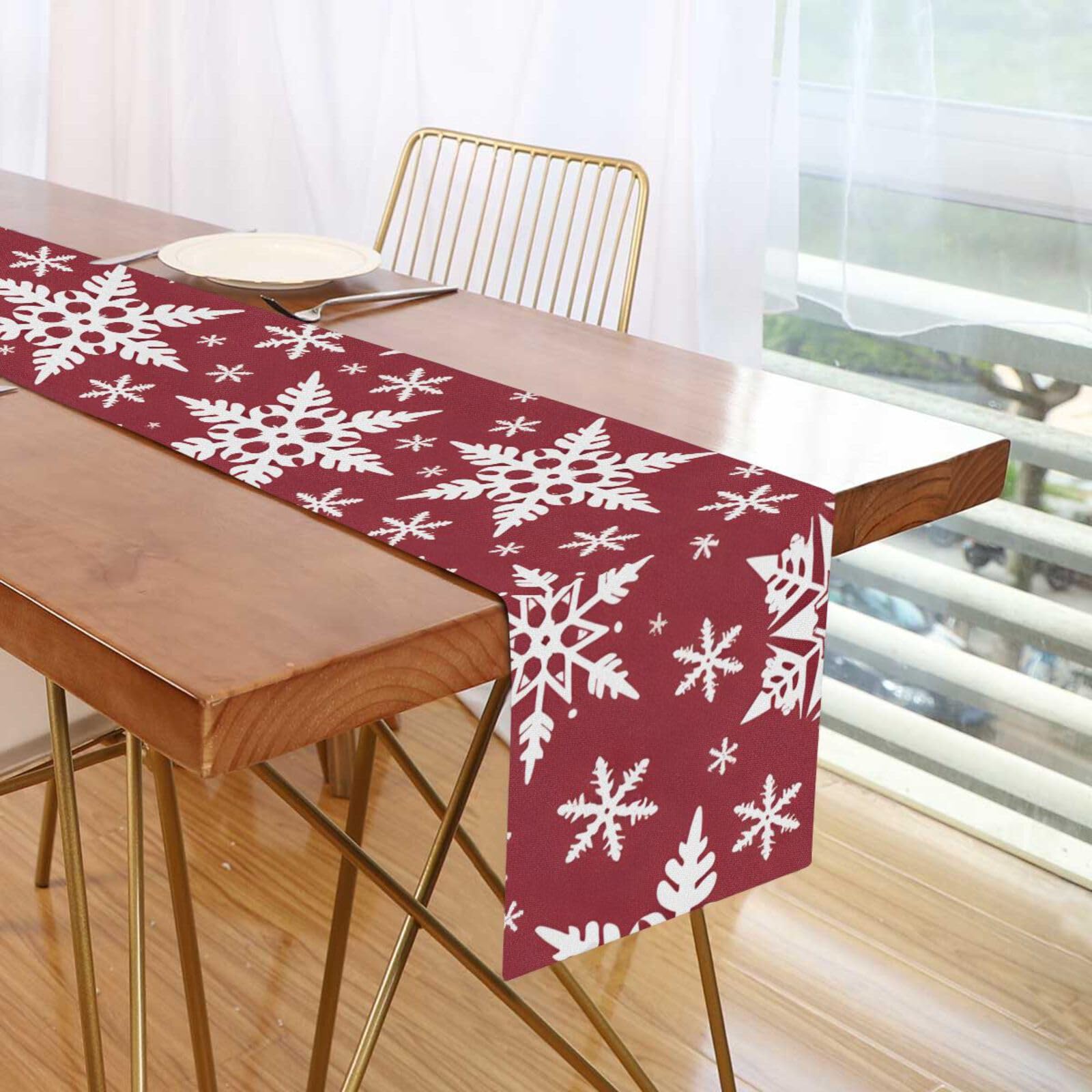 ALAZA Christmas Table Runner White Snowflake Dresser Scarves Home Living Room Scarfs Decor for Holiday Dinner 13 x 70 Inch