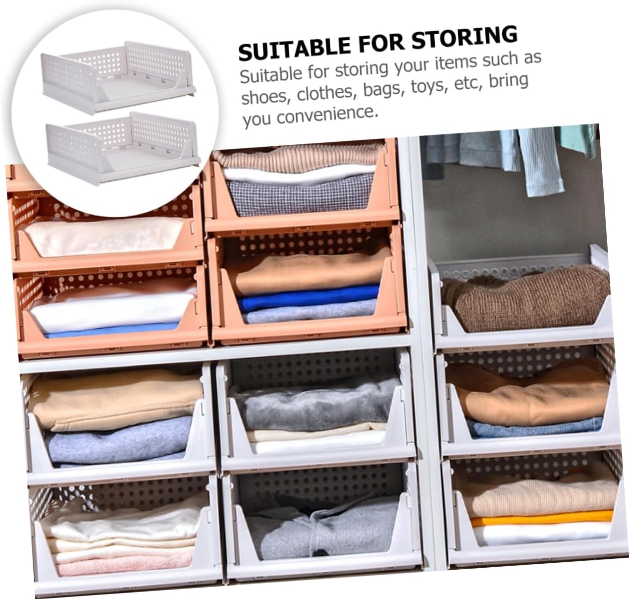 Cabilock 2Pcs Storage Baskets Lightweight Plastic Drawer Organizers for Clothes Stackable Closet Storage for Wardrobe and Desktop
