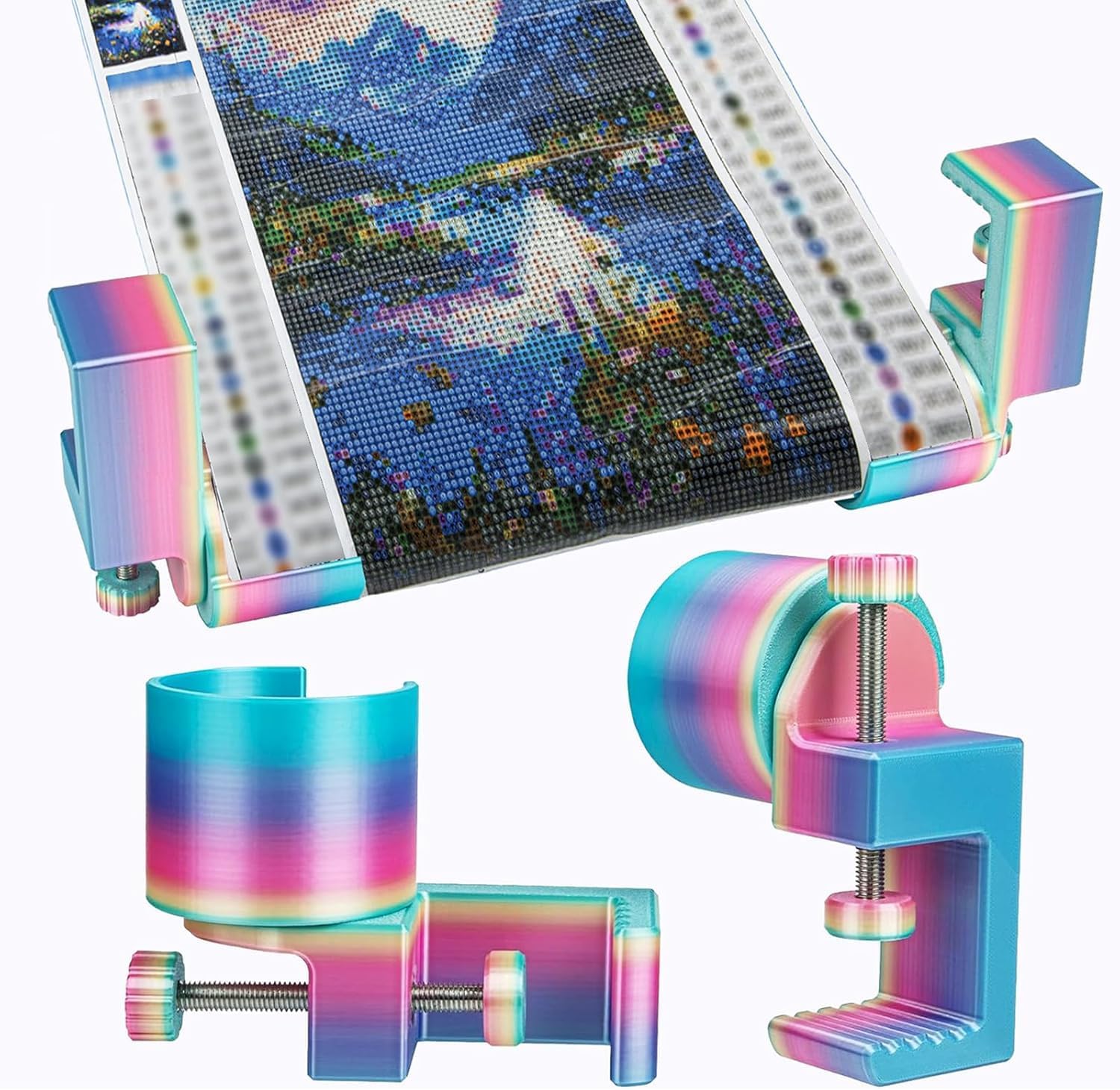 Diamond Painting Canvas Holder, Diamond Art Accessories, Adjustable Table Clamp Set to Organize Desktop, Easily Store &Roll Your Painting