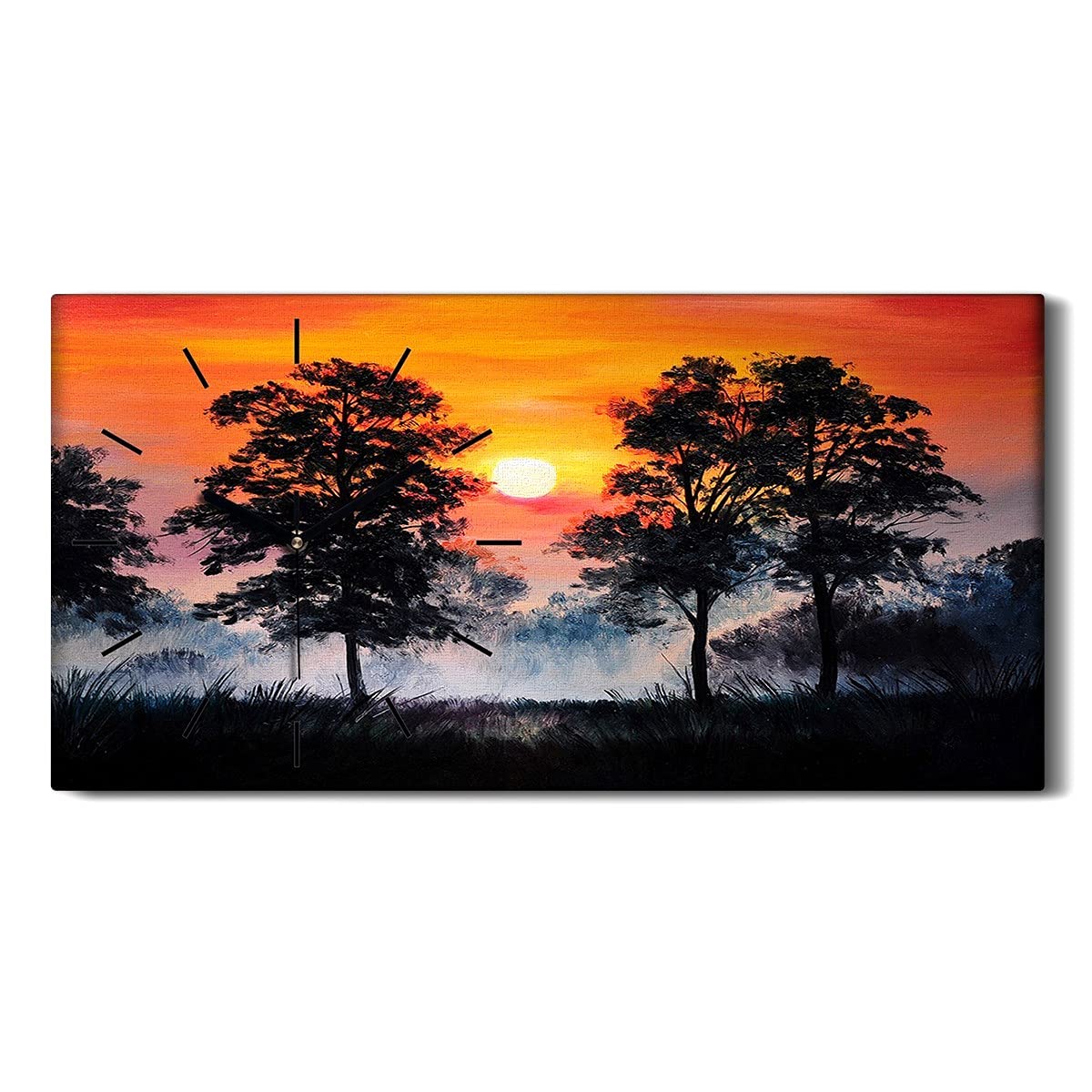 Horloge Silencieuse Toile Paysage Sunset Forest Décoration Murale