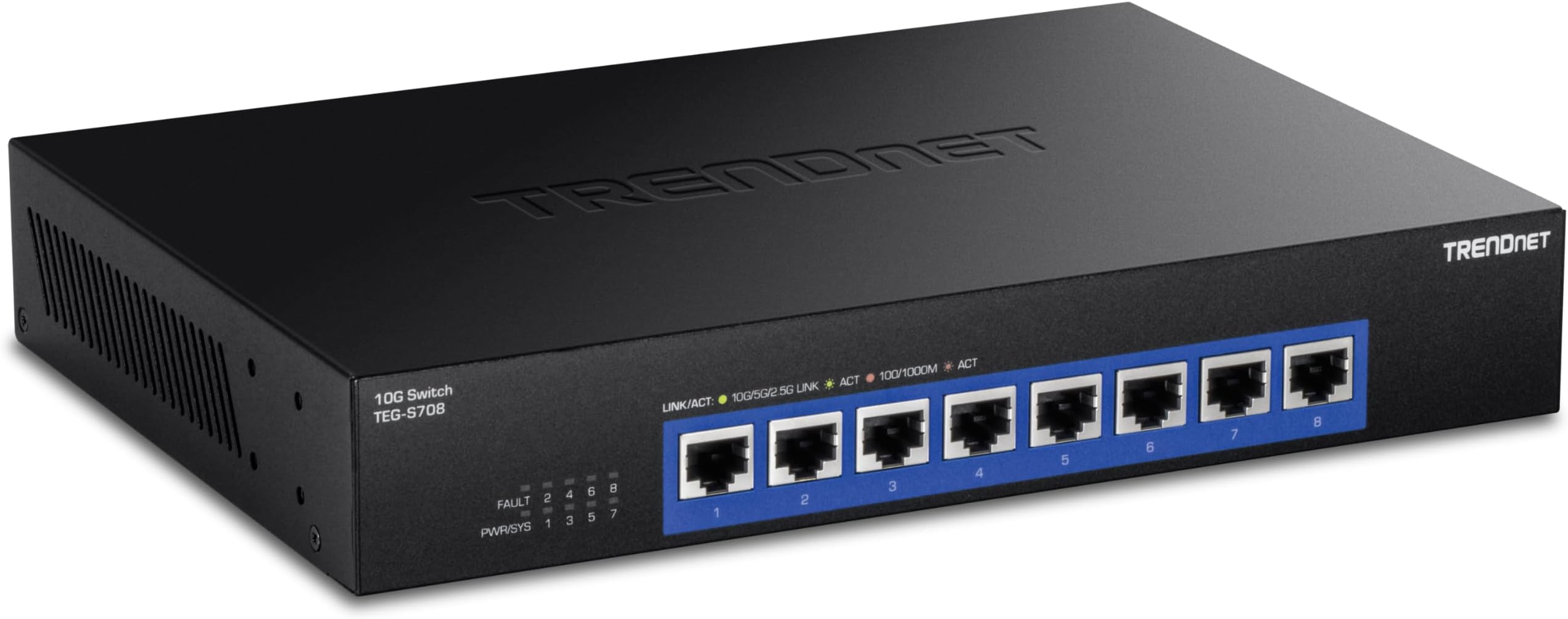 8-Port 10G Switch, 8 x 10G RJ-45 Ports, 160Gbps Switching Capacity Rack mountable, 10 Gigabit Network Connections, Lifetime Protection, Black, TEG-S708