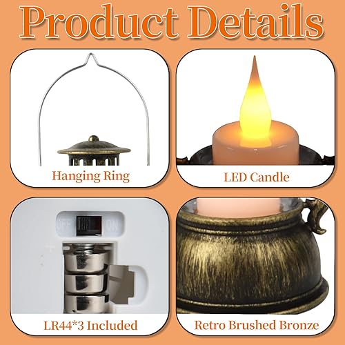 Miniatura 7 de 12 mini faroles para decoración de Halloween, faroles pequeños de 6 pulgadas para decoraciones de fiestas de jardín occidental y camping,