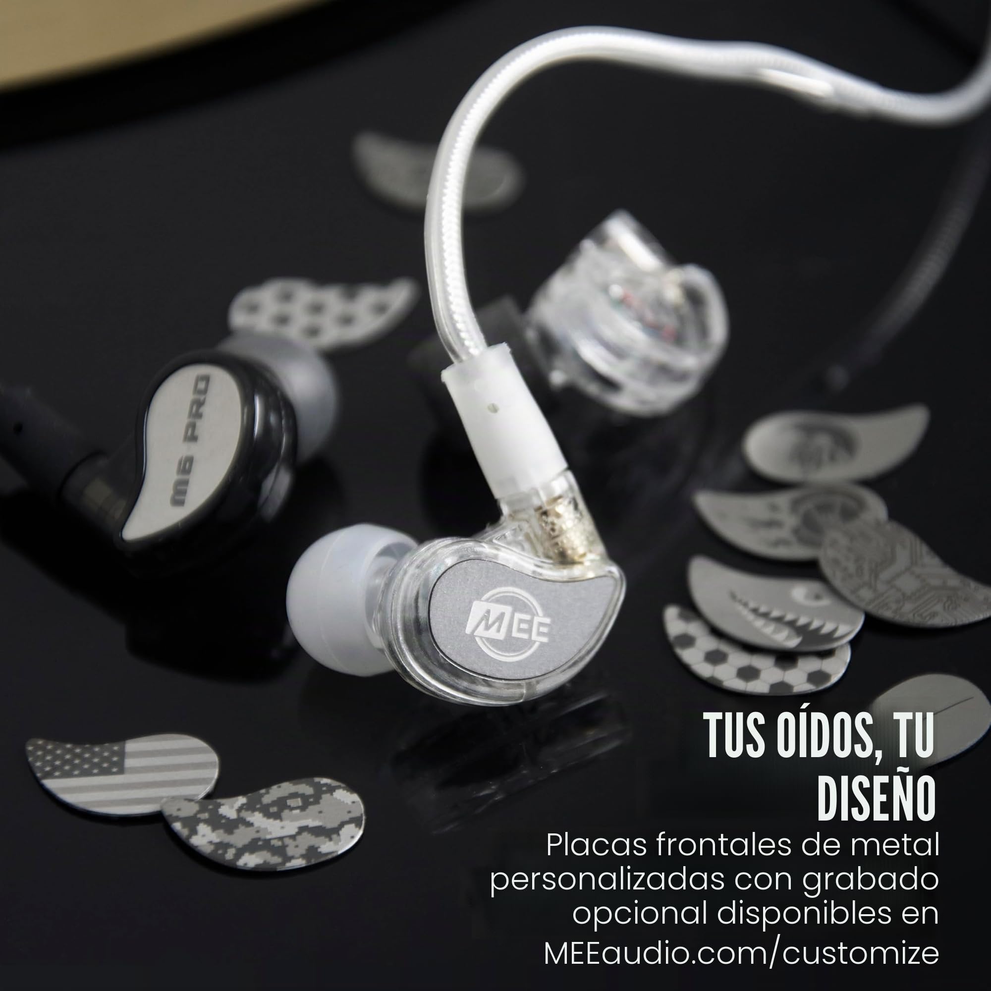 MEE audio M6 Pro Auriculares In Ear Estéreo HiFi con Sonido Preciso para Músicos, Cables con Memoria Gancho de Oreja, Auricular con Cancelación de Ruido de Estudio Profesional, 2 Cables Reemplazables