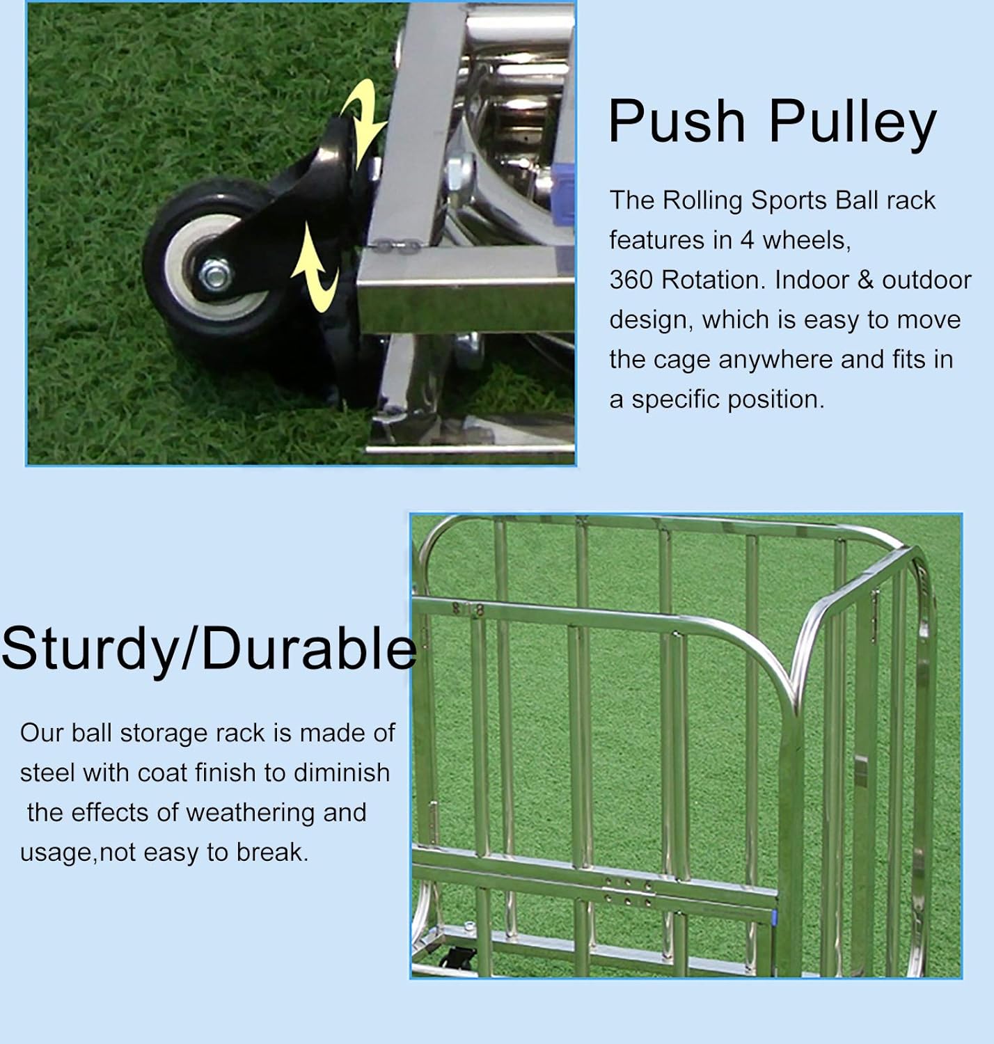 Foldable Rolling Sports Ball Storage Cart Box on Wheels, Large Removable Sports Equipment Organizer for Football Basketball Volleyball,S,80×64×75cm
