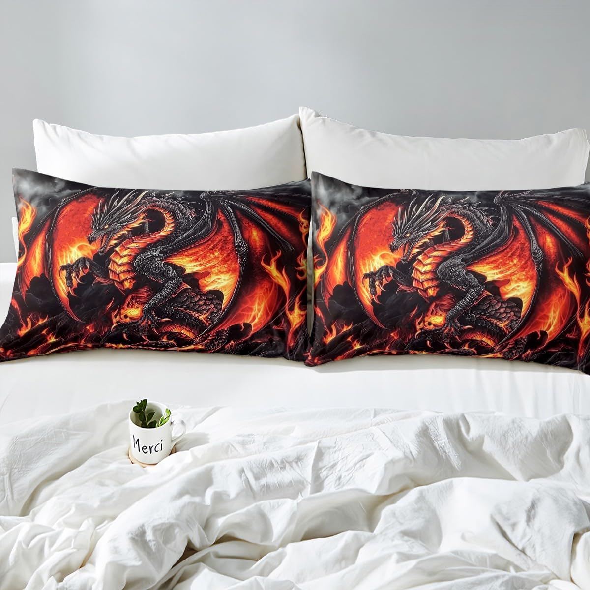 Erosebridal Dragon Queen Size Bed in A Bag, Ancient Animal Comforter Set with Sheets for Adult Men Room, Black Gold Wildlife 7 Pieces Bedding Set, Breathable Room Decor