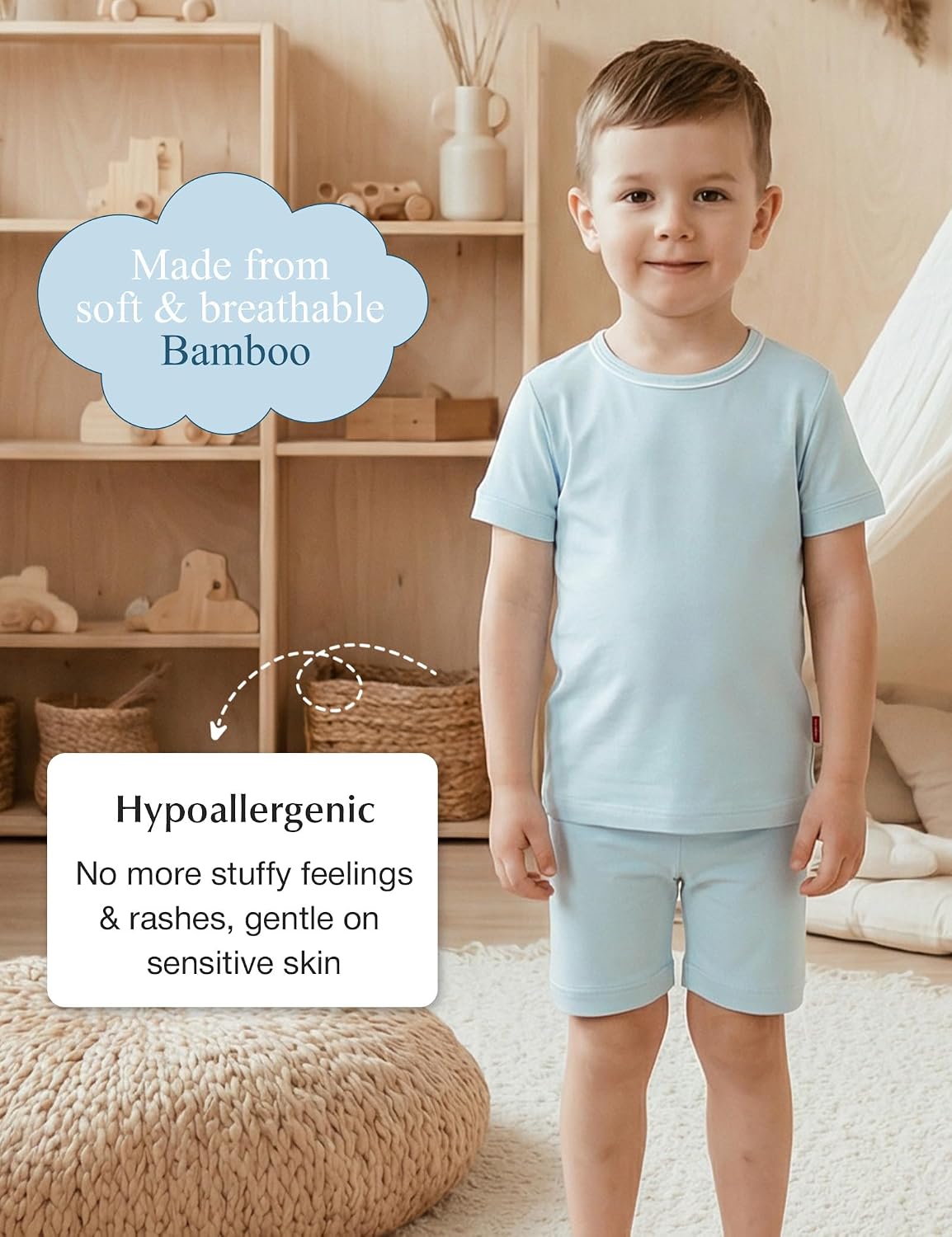 Bamboo Viscose Pajamas for Toddler Boys and Girls Short Sleeve Summer Cool 2 Piece Kids Pjs Set