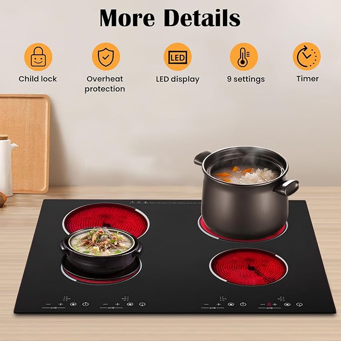 Estufa Vitrocerámica 4 Puestos 24 Pulgadas Empotrable 110V miniatura 7