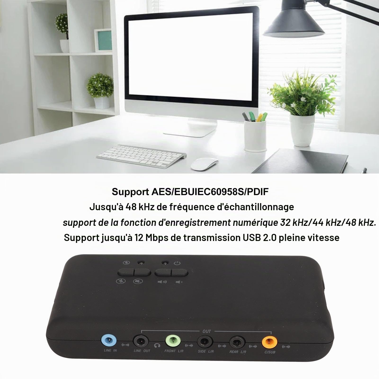 Carte Son Externe USB 7.1 8 Canaux USB Soundbox Stéréo Optique Externe Compatible 12 Mbps Son Surround Dynamique 3D Appareils Audio Analogiques et Numériques Compatible avec PC Portable (Noir)