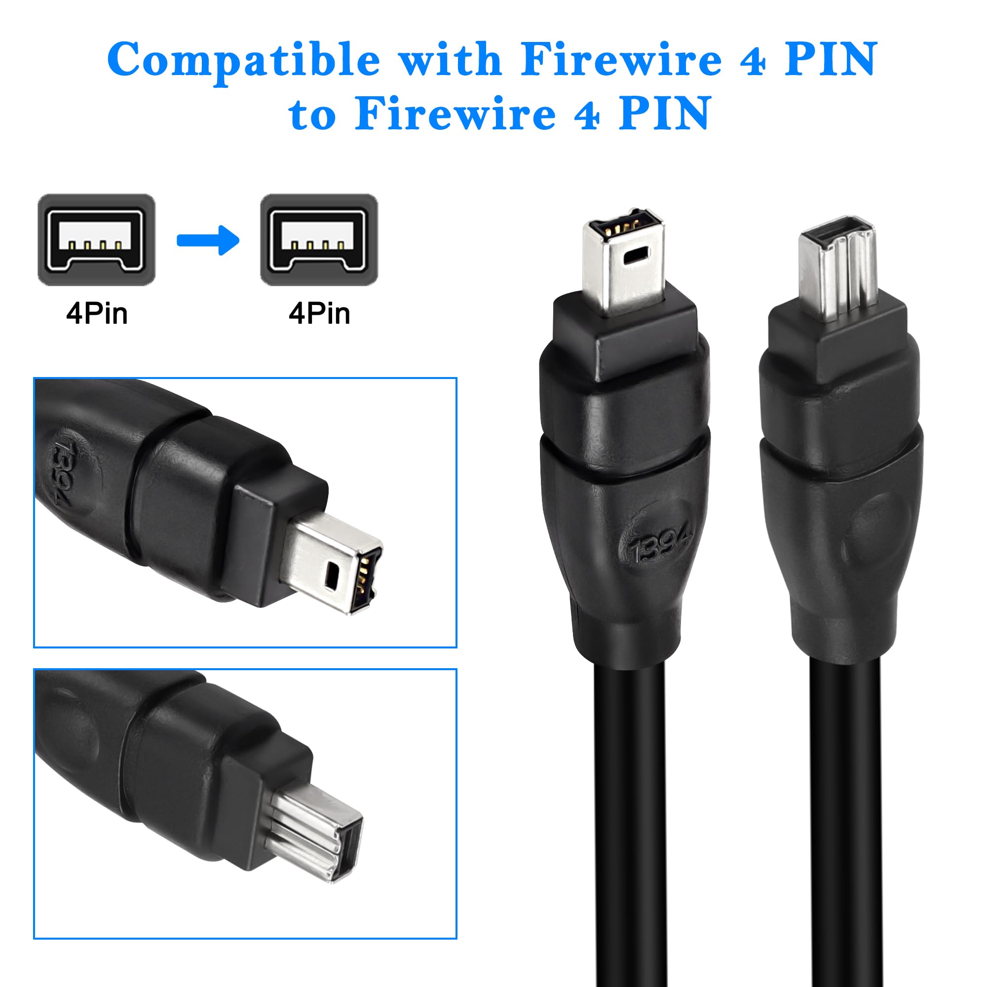 MEIRIYFA Cavo FireWire da 4 pin a 4 pin da 1,8 m IEEE 1394B 400 a 400 per laptop, PC, videocamera e altro