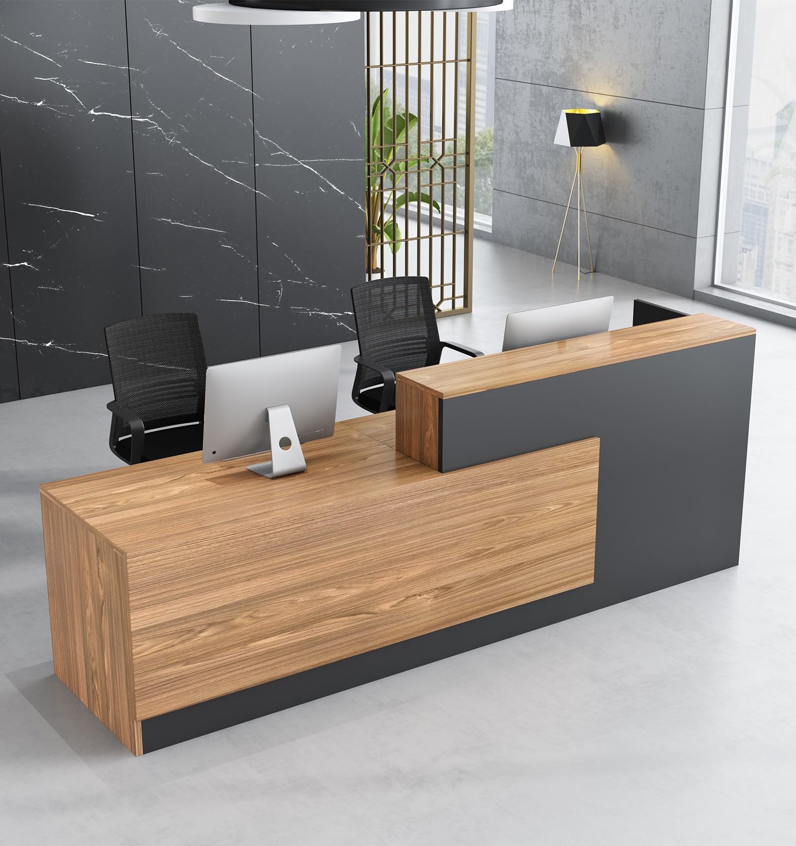 Bancone Reception Moderno per Negozio e Ufficio, Banco Cassa Multifunzione con Ampio Spazio di Archiviazione, Tavolo Reception per Centro Estetico, Salone e Area Accoglienza