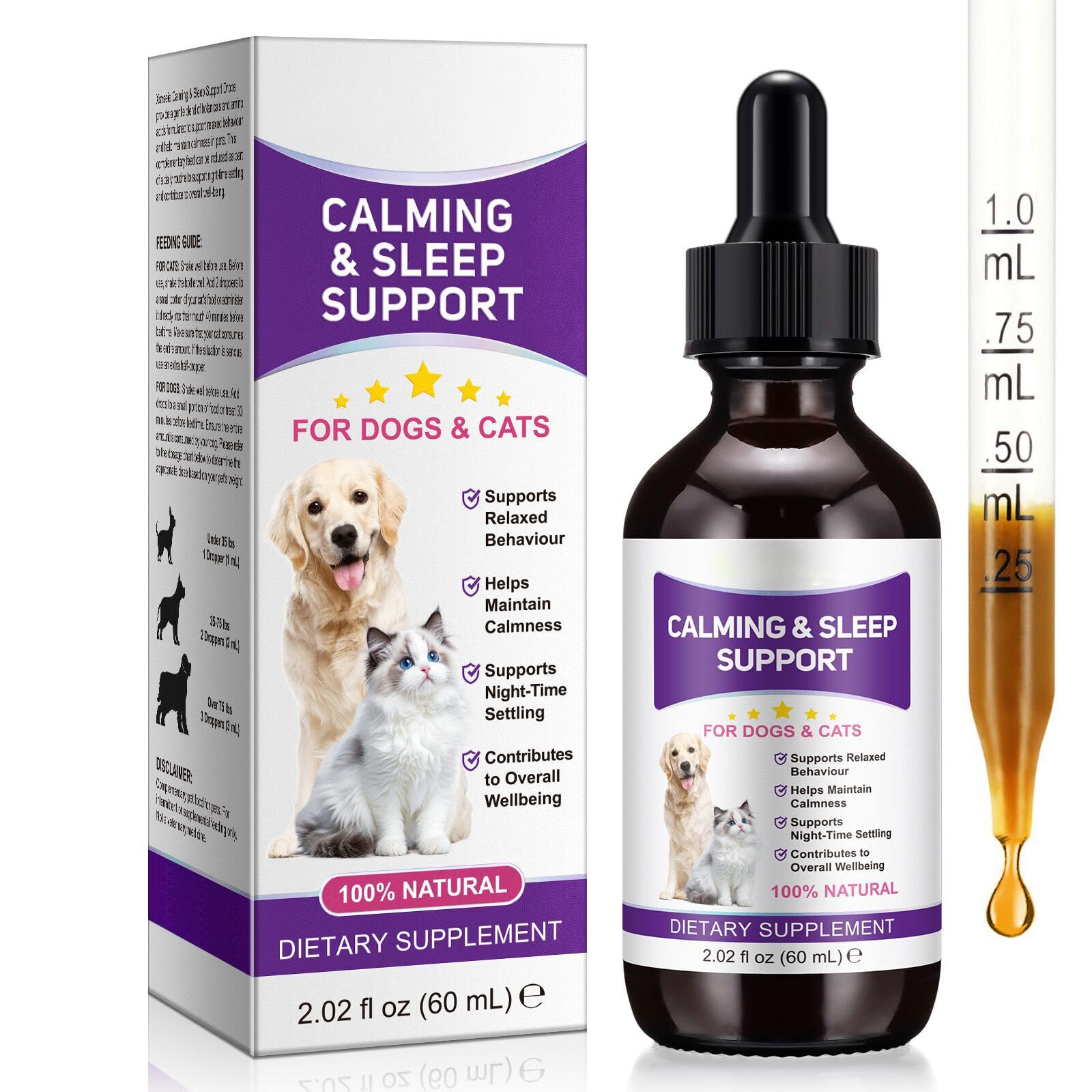 Natural Melatonin Drops for Dogs & Cats | 60 ml Herbal Blend with Valerian & Chamomile | Supports Calmness, Normal Sleep Patterns & Everyday Comfort (1)