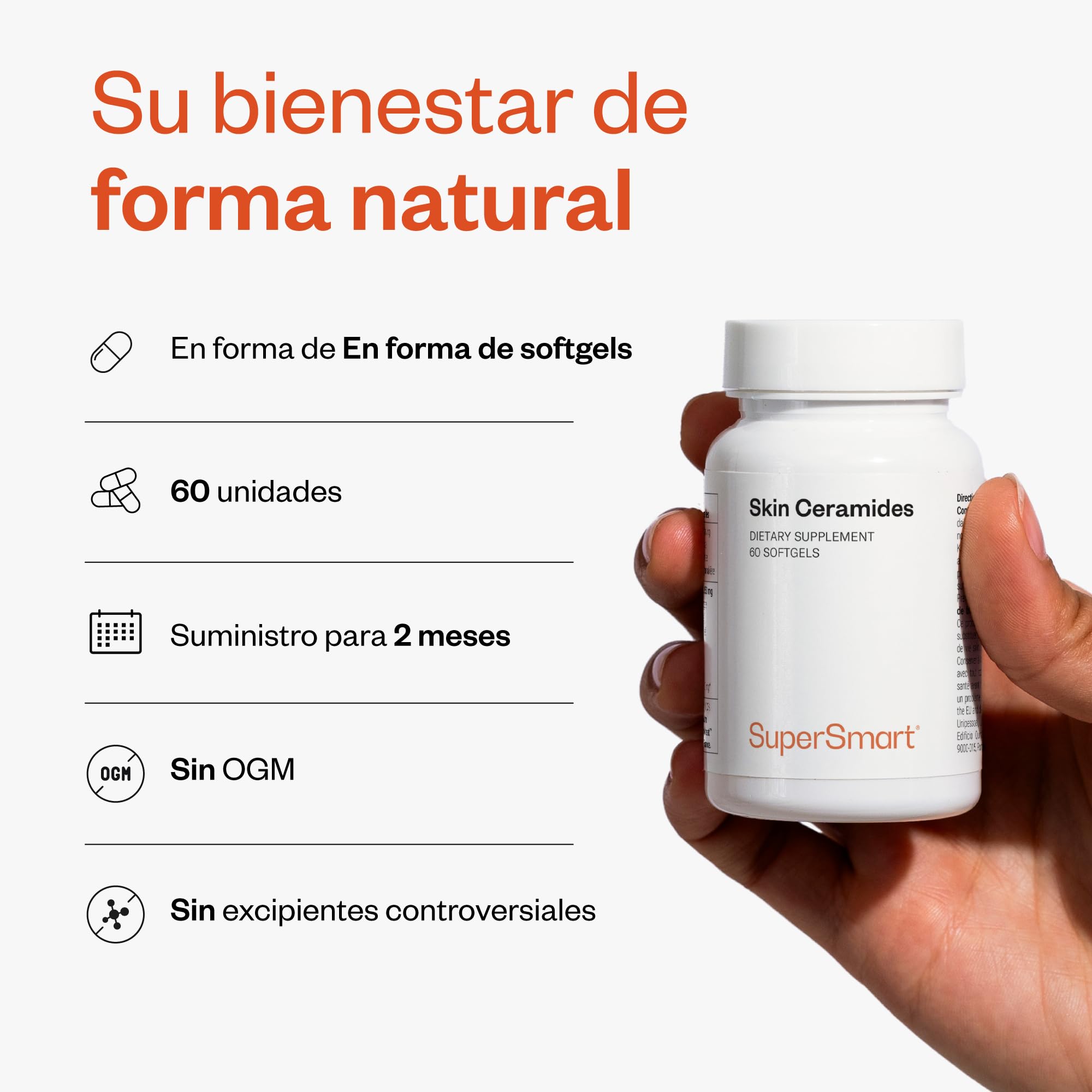Ceramidas de la piel - Luminosidad, hidratación y elasticidad - SuperSmart | Lipowheat - Ayuda a mejorar el estado general de la piel - Incluye zinc que optimiza la salud de la piel