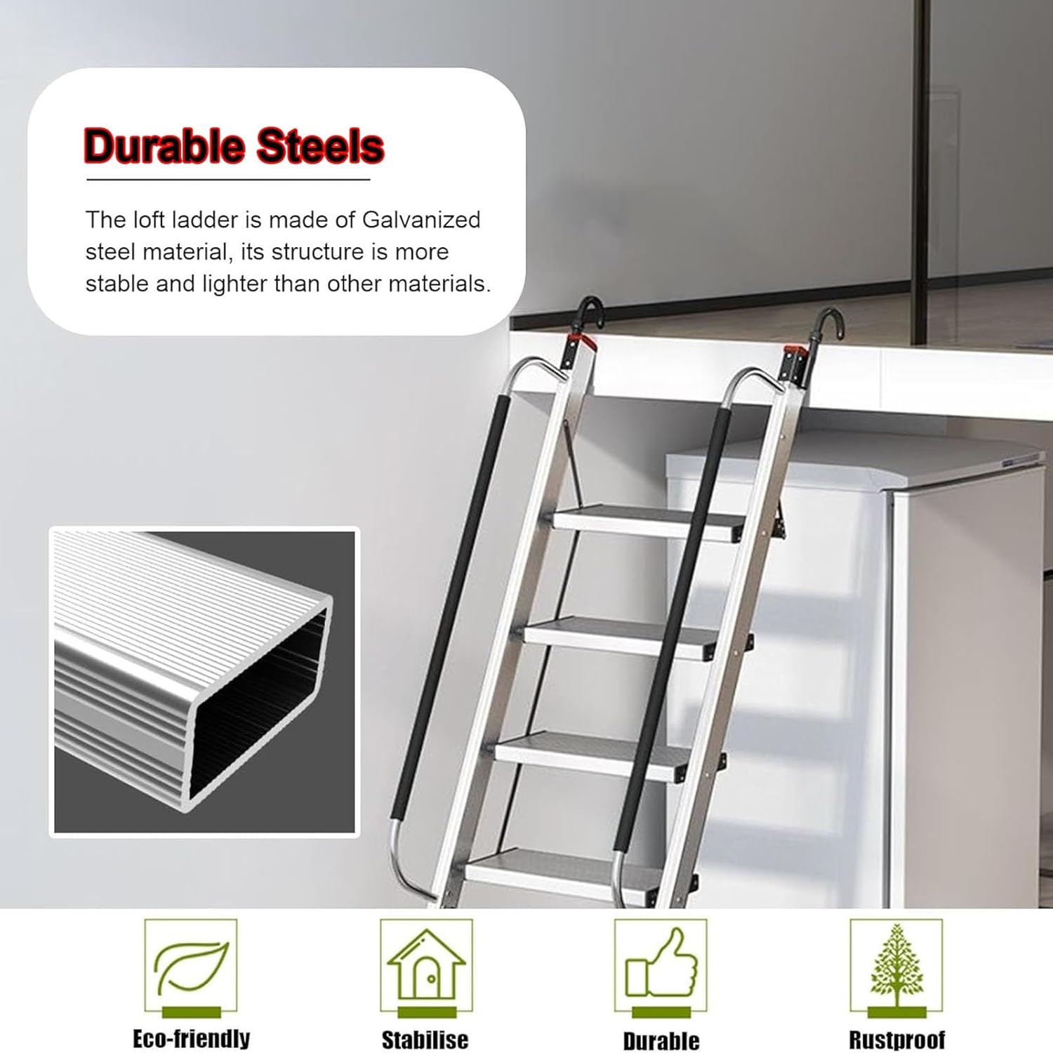 11 Steps Aluminum Alloy Folding Attic Ladder, Portable Emergency Escape Ladder for Basement & Window Well, Adjustable 5.9-10.5ft, Ideal for Apartments & Lofts