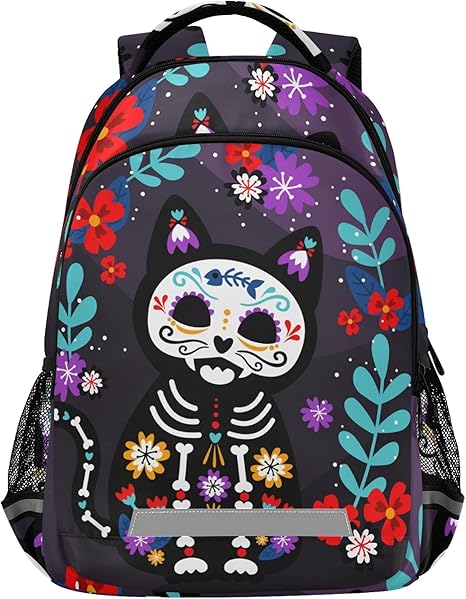 Cat Sugar Skull Backpacks Laptop School Book Bag Lightweight Daypack for Men Women Teens Kids